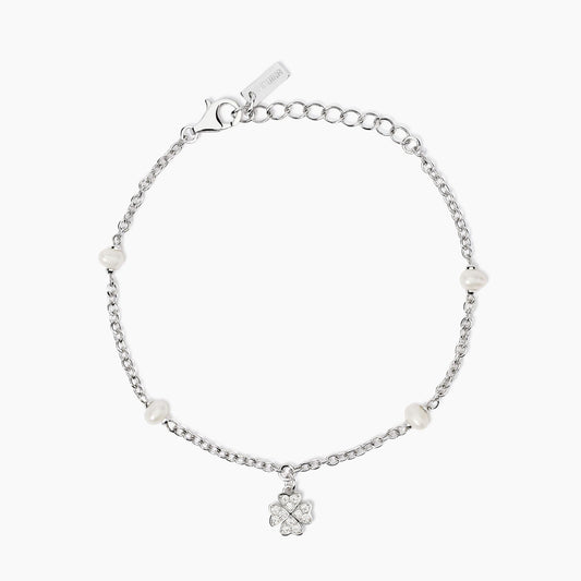 Bracciale Mabina donna con perle coltivate e ciondolo quadrifoglio