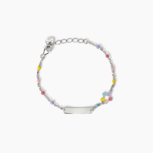 Bracciale Mabina Junior con targhetta incidibile e fiorellino