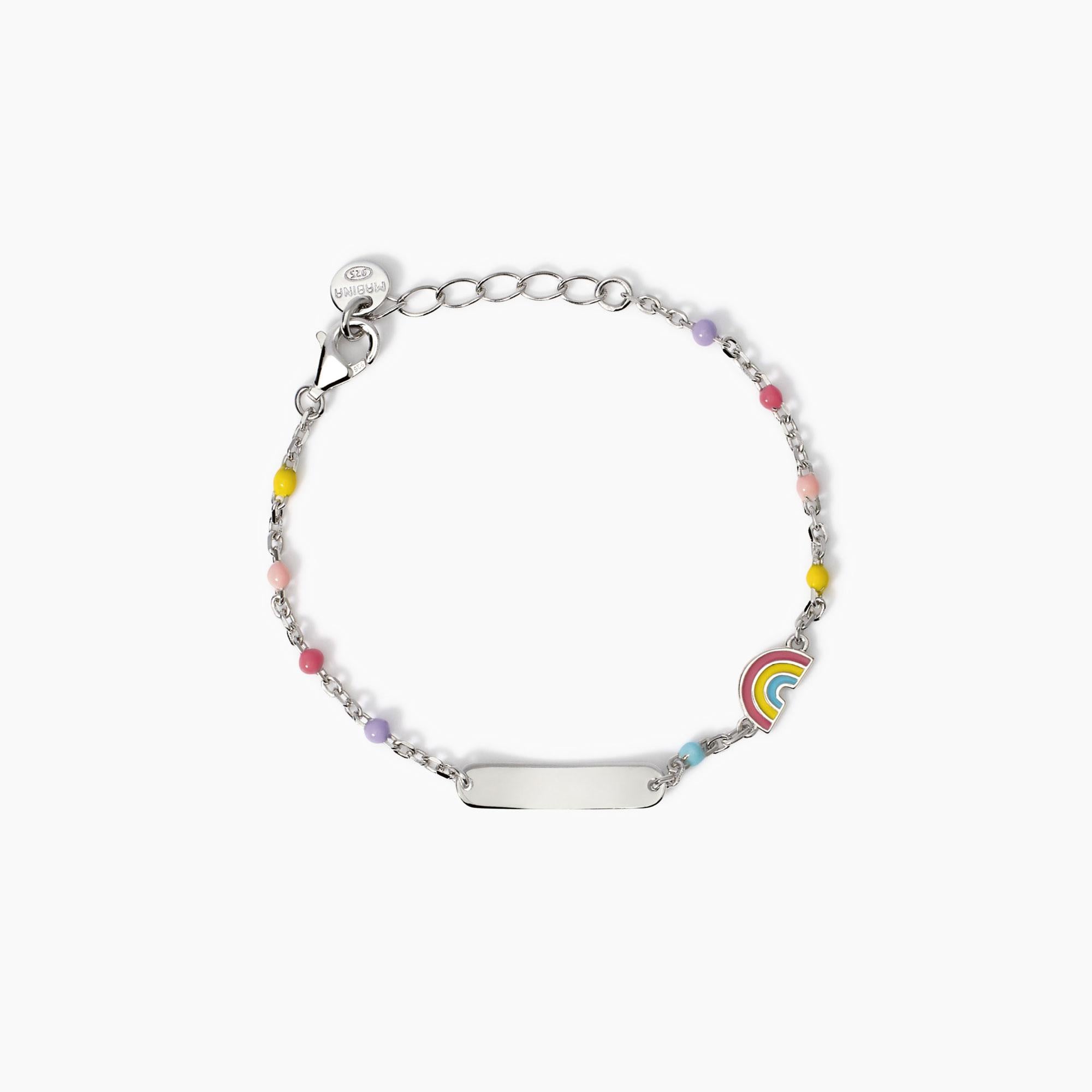 Bracciale Mabina Junior con targhetta incidibile e arcobaleno