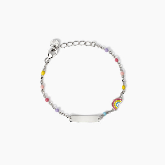Bracciale Mabina Junior con targhetta incidibile e arcobaleno