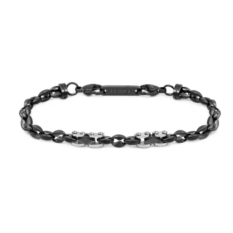 Bracciale Marlù uomo Bracciale acciaio brunito con ceramica sfaccettata nera lucida