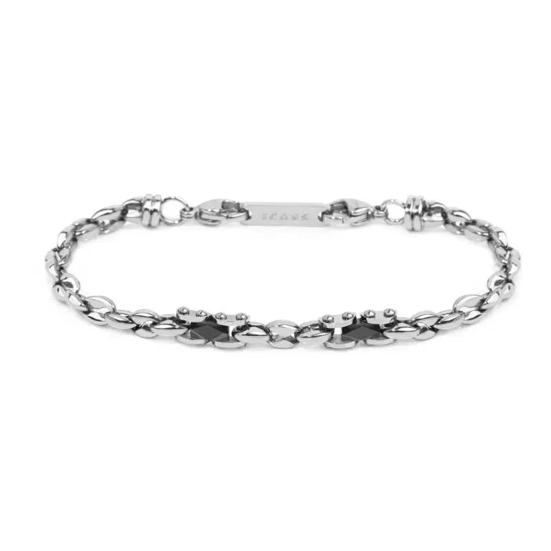Bracciale Marlù uomo Bracciale acciaio con ceramica sfaccettata nera lucida