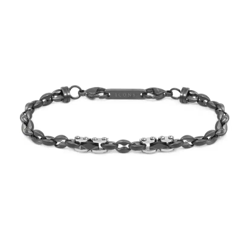 Bracciale Marlù uomo Bracciale titanio con ceramica sfaccettata nera lucida
