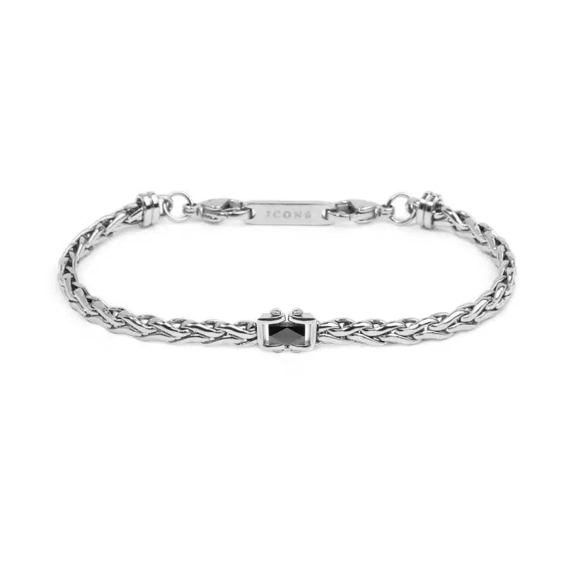 Bracciale Marlù catena sonaglio piatta con elemento centrale in ceramica sfaccettata nera lucida