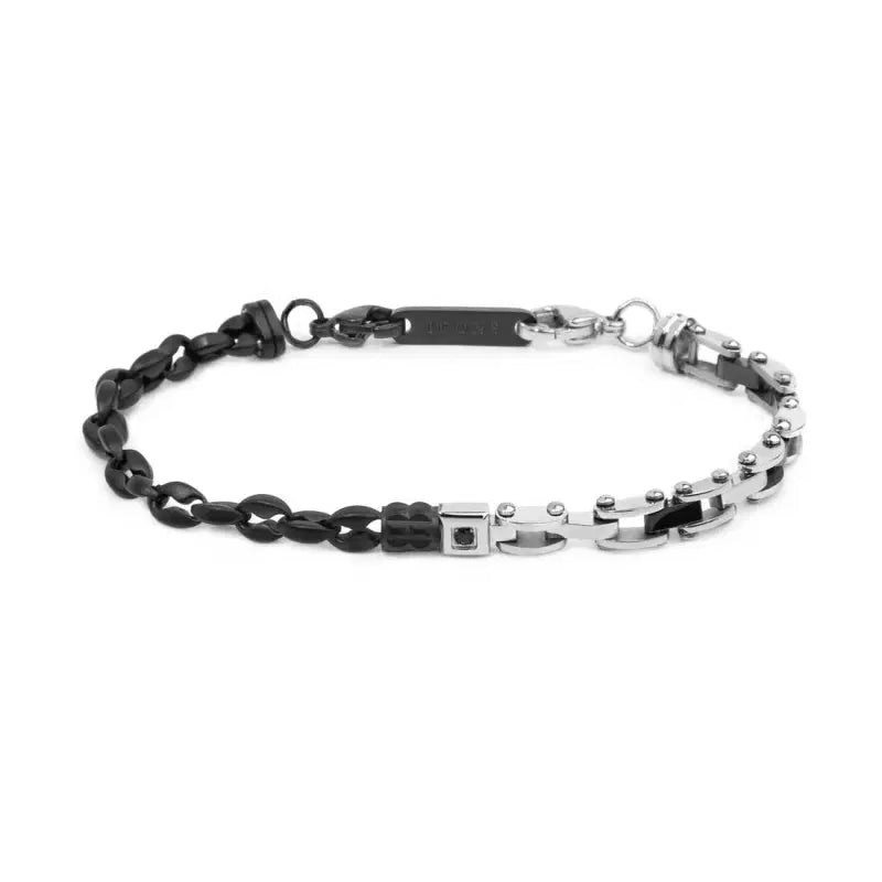 Bracciale Marlù uomo catena marine e catena con elementi in acciaio e in ceramica sfaccettata nera lucida