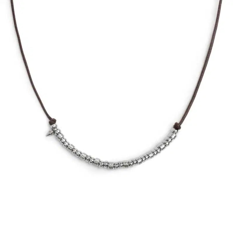 Collana Marlù cordino cerato elementi in acciaio e mini spike marrone