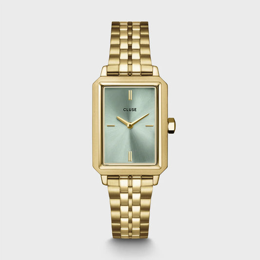 Orologio Cluse Fluette Watch Steel, Circular Texture Verse salvia, Gold Colour