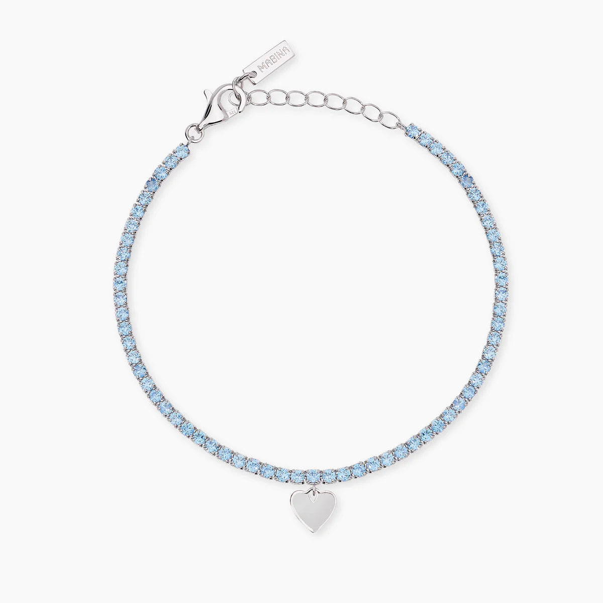Bracciale Mabina donna tennis con acquamarina sintetica e ciondolo cuore LOVELY DAY