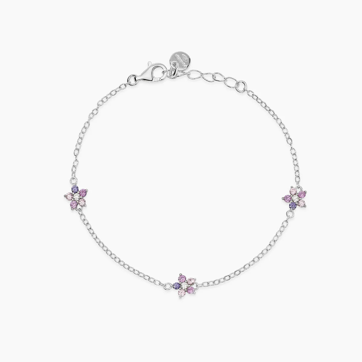 Bracciale Mabina junior bambina in argento con fiori rosa FUN FLOWER