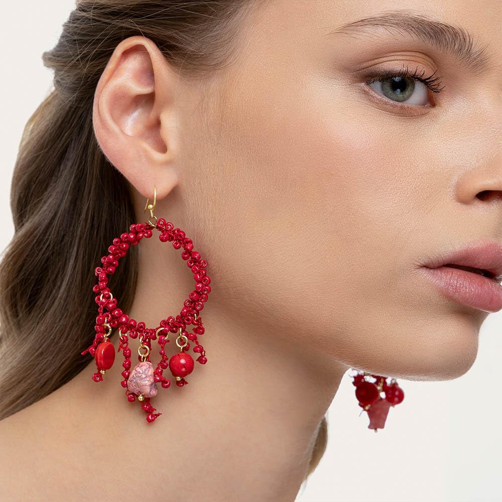Orecchini Vestopazzo Coral cerchi con coralli