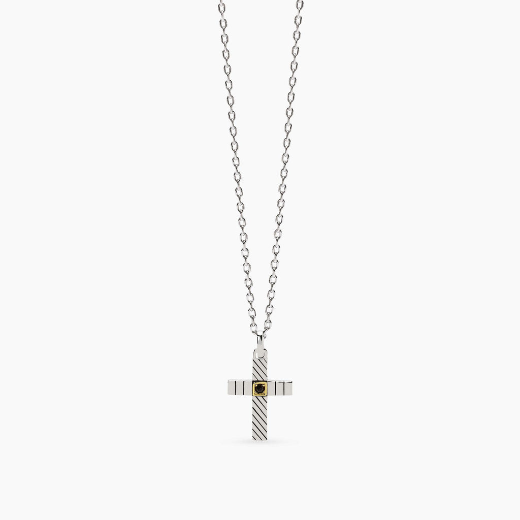 Collana Mabina uomo croce con zircone e placcatura oro