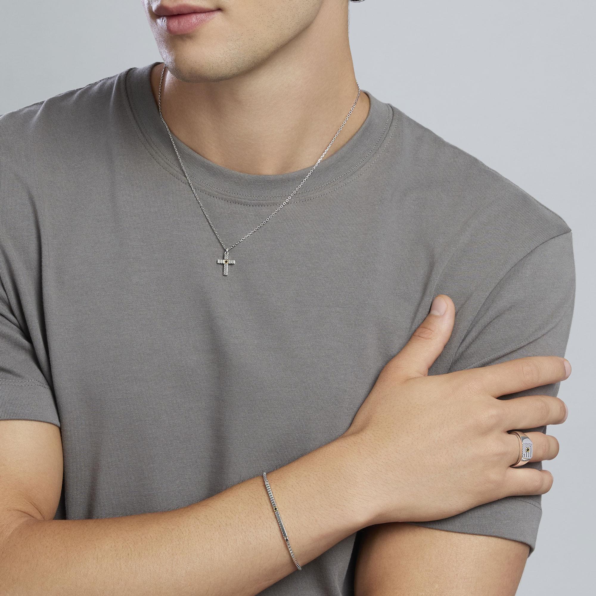 Collana Mabina uomo croce con zircone e placcatura oro