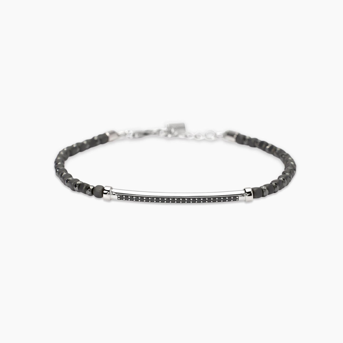Bracciale Mabina uomo Ematite grigia e piastra con zirconi