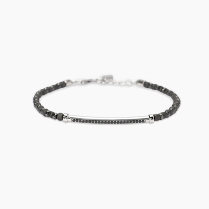 Bracciale Mabina uomo Ematite grigia e piastra con zirconi