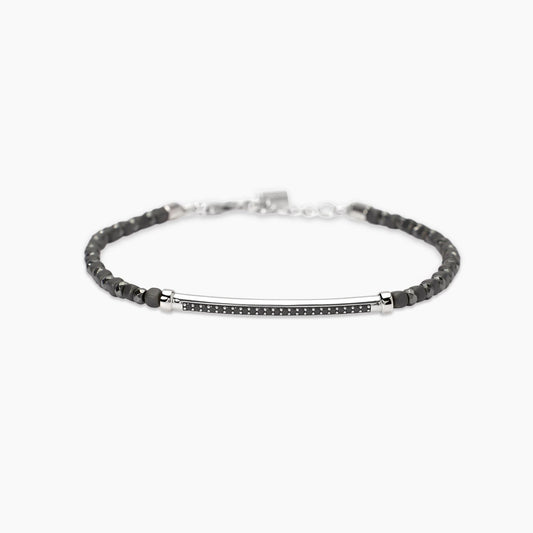 Bracciale Mabina uomo Ematite grigia e piastra con zirconi