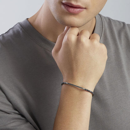 Bracciale Mabina uomo Ematite grigia e piastra con zirconi