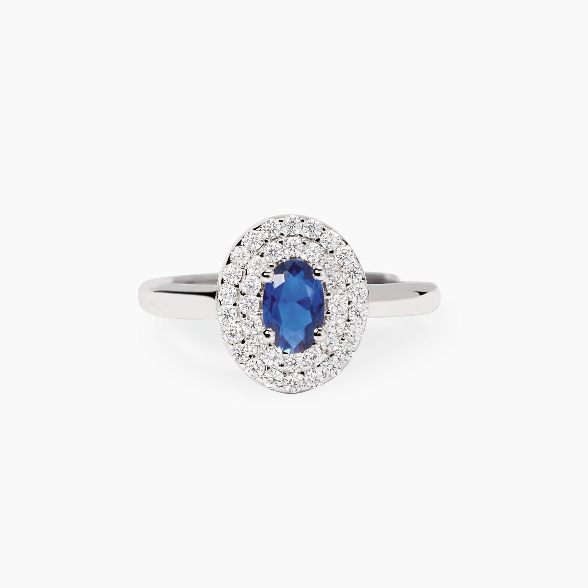 Anello Mabina donna con zaffiro sintetico e zirconi