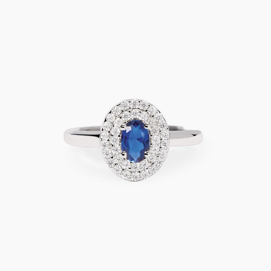 Anello Mabina donna con zaffiro sintetico e zirconi