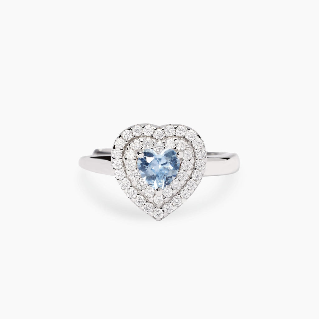 Anello Mabina donna Cuore con acquamarina sintetica e zirconi bianchi