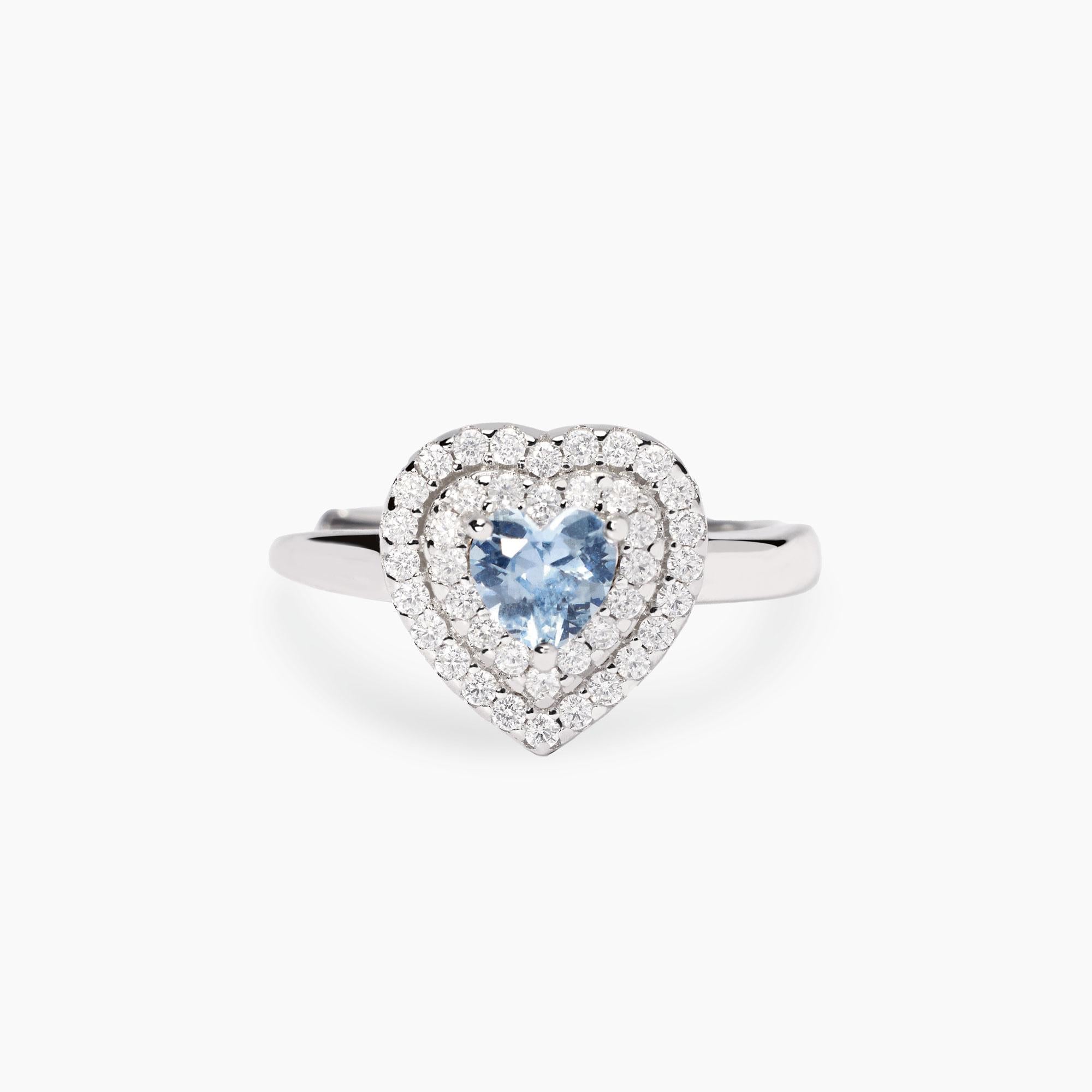 Anello Mabina donna Cuore con acquamarina sintetica e zirconi bianchi