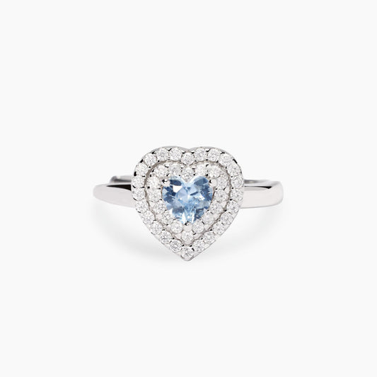 Anello Mabina donna Cuore con acquamarina sintetica e zirconi bianchi