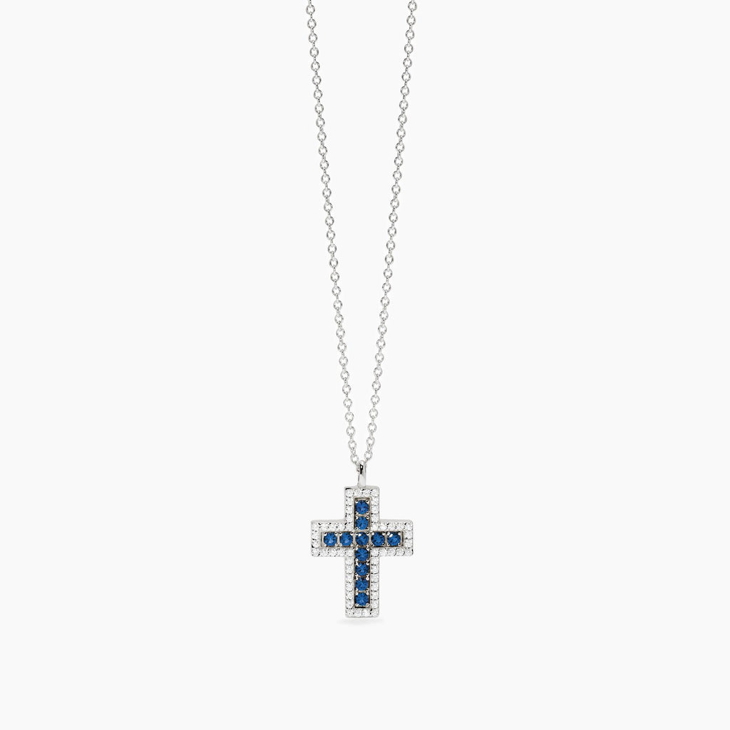 Collana Mabina donna Croce con zaffiro sintetico e zirconi