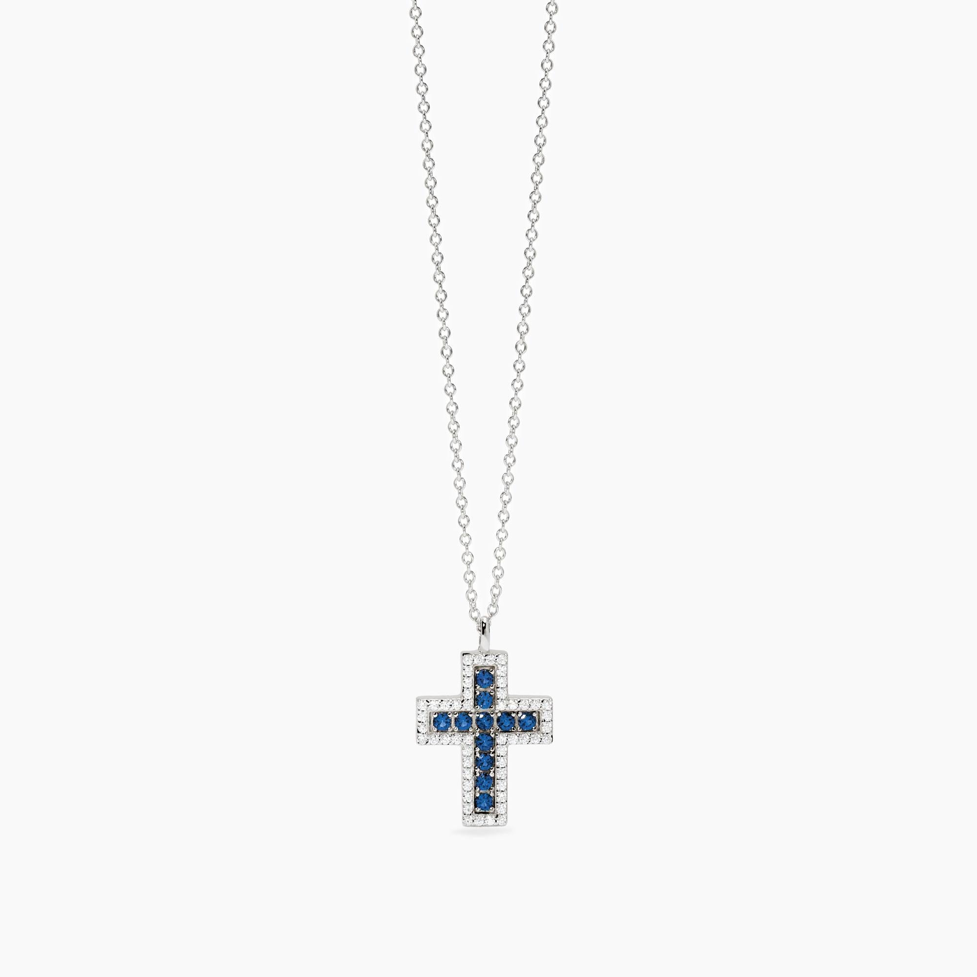 Collana Mabina donna Croce con zaffiro sintetico e zirconi
