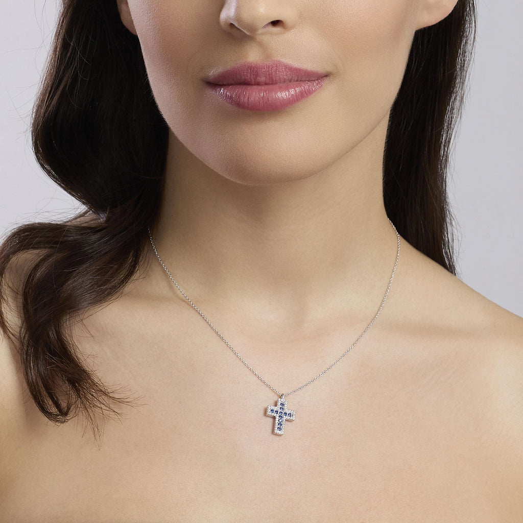 Collana Mabina donna Croce con zaffiro sintetico e zirconi