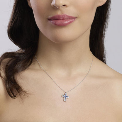 Collana Mabina donna Croce con zaffiro sintetico e zirconi