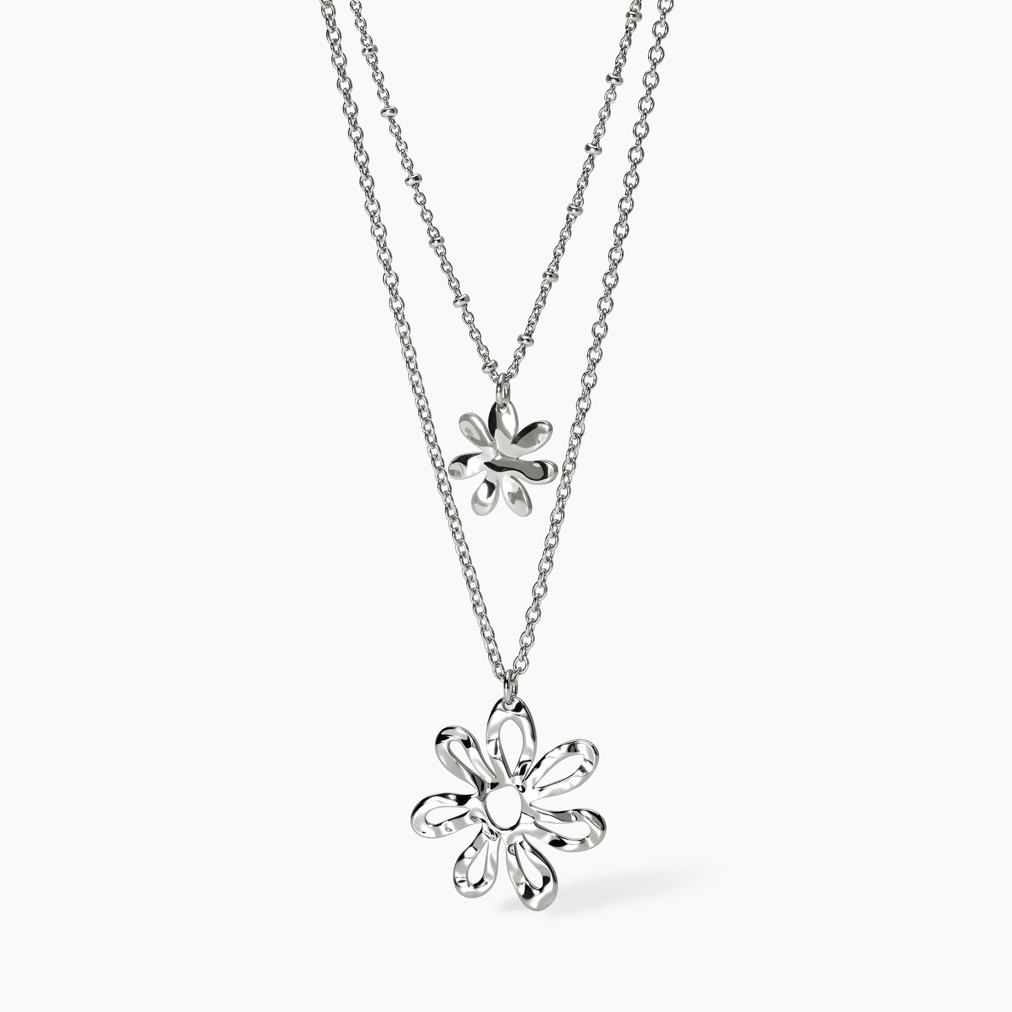 Collana Kidult donna con doppia catena e fiori pendenti