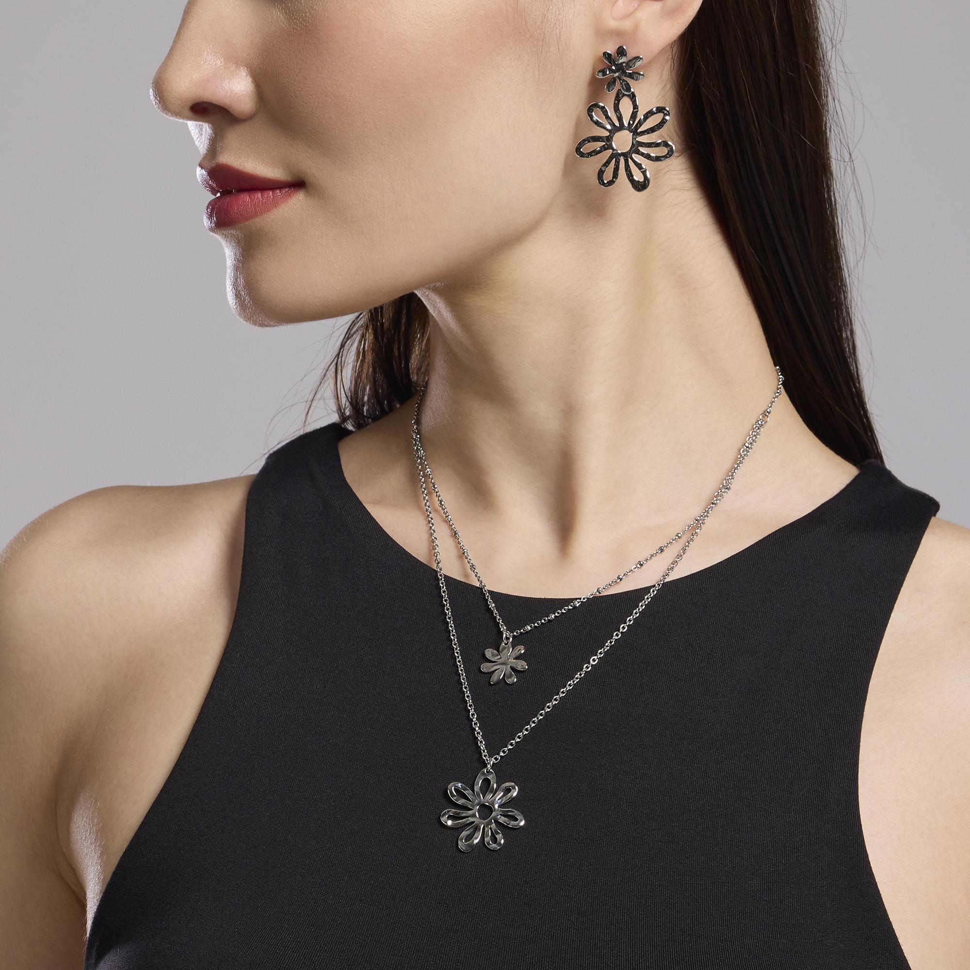 Collana Kidult donna con doppia catena e fiori pendenti