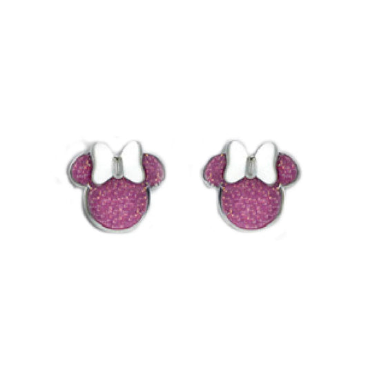 Orecchini a lobo bimba Disney Minnie con glitter rosa