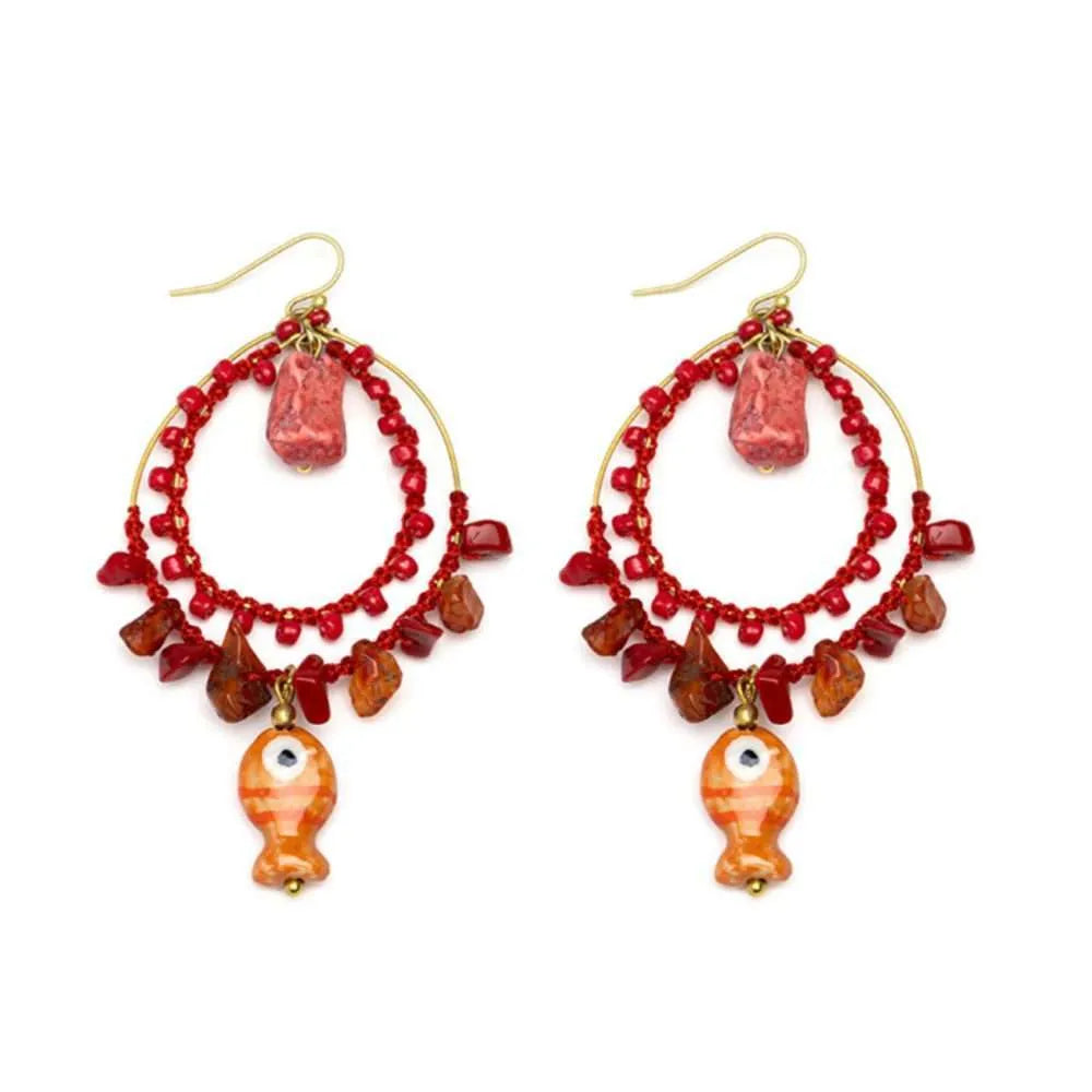 Orecchini Vestopazzo Coral cerchi con pesci rossi