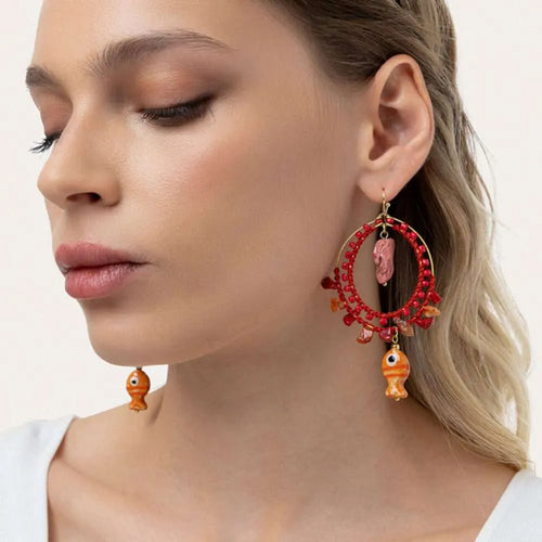 Orecchini Vestopazzo Coral cerchi con pesci rossi