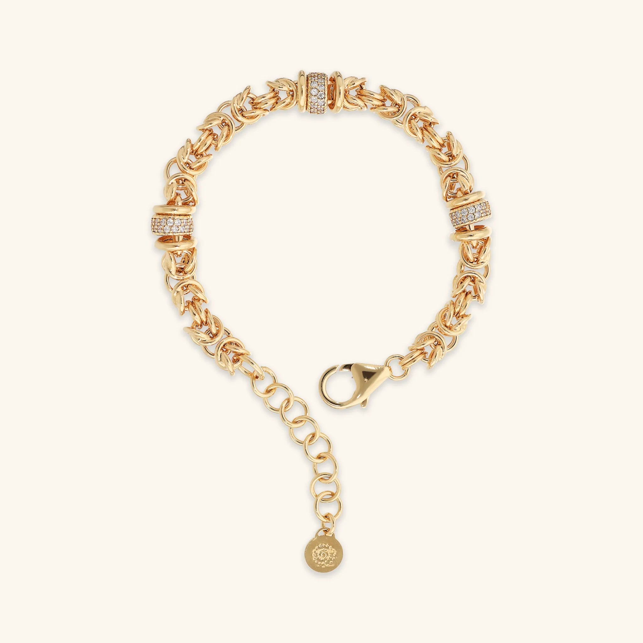 Bracciale donna Etrusca Catena Bizantina con Rondelle in Pavé di Cubic Zirconia