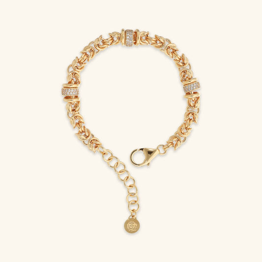 Bracciale donna Etrusca Catena Bizantina con Rondelle in Pavé di Cubic Zirconia