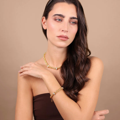 Bracciale donna Etrusca Catena Bizantina con Rondelle in Pavé di Cubic Zirconia