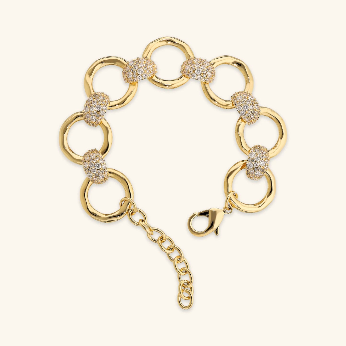 Bracciale donna Etrusca con Maglie ad Anello Martellate e Pavé di Cubic Zirconia
