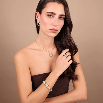 Bracciale donna Etrusca con Maglie ad Anello Martellate e Pavé di Cubic Zirconia