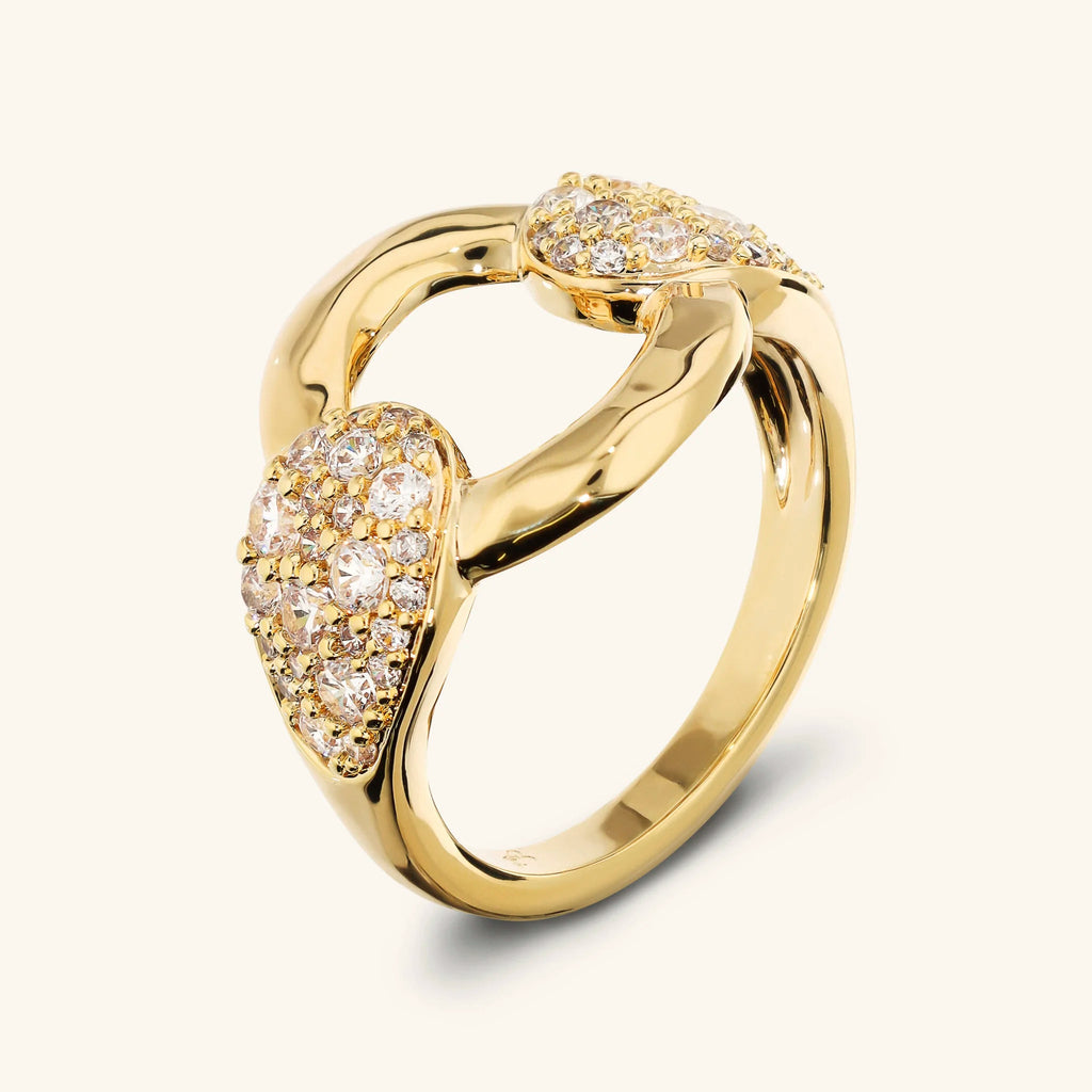 Anello donna Etrusca  a Fascia con Maglia Martellata e Pavé di Cubic Zirconia