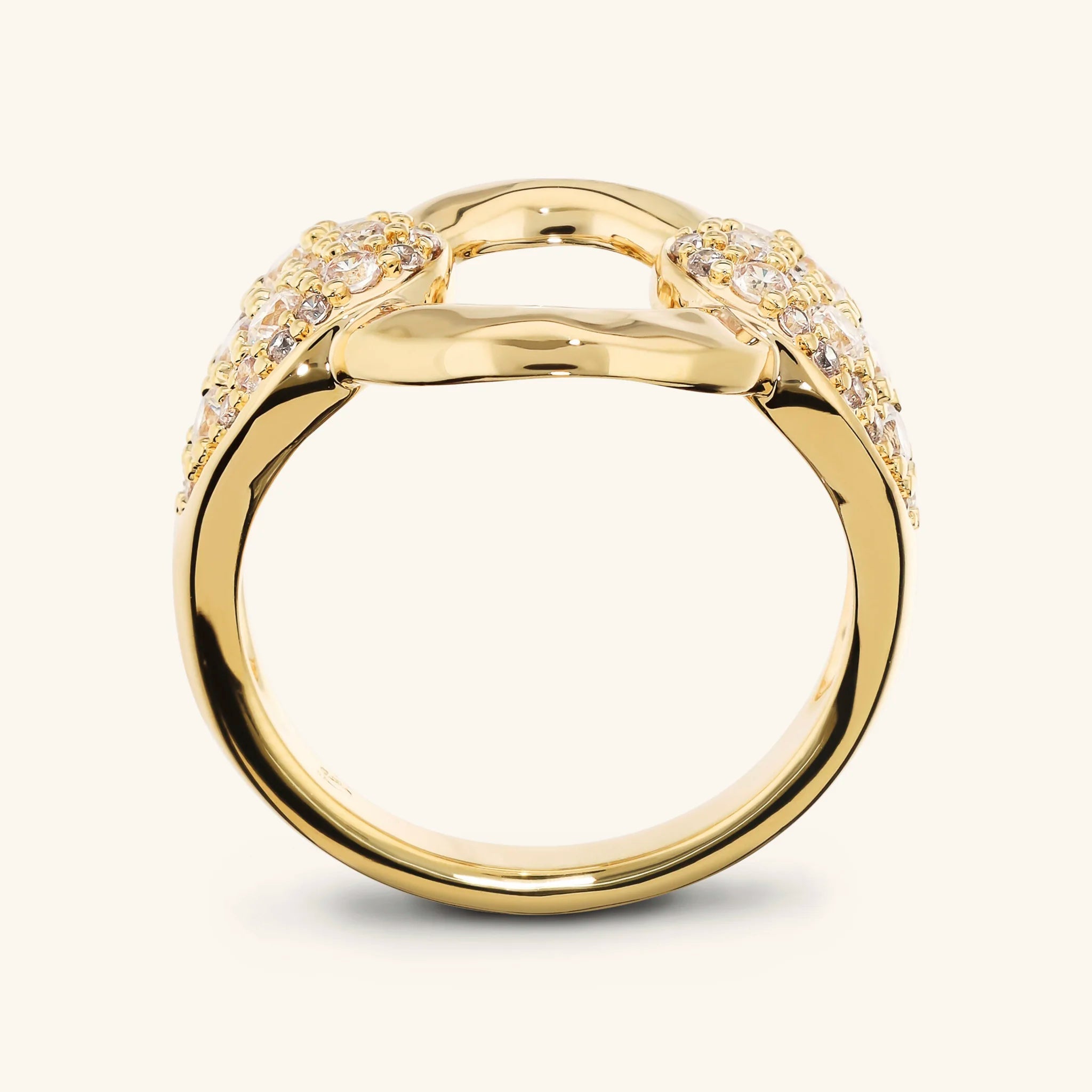 Anello donna Etrusca  a Fascia con Maglia Martellata e Pavé di Cubic Zirconia