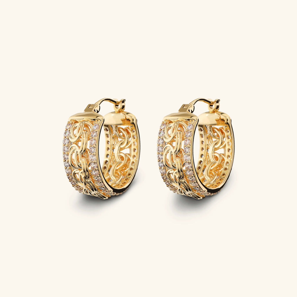 Orecchini donna Etrusca a Cerchio Catena Bizantina con Rondelle in Pavé di Cubic Zirconia