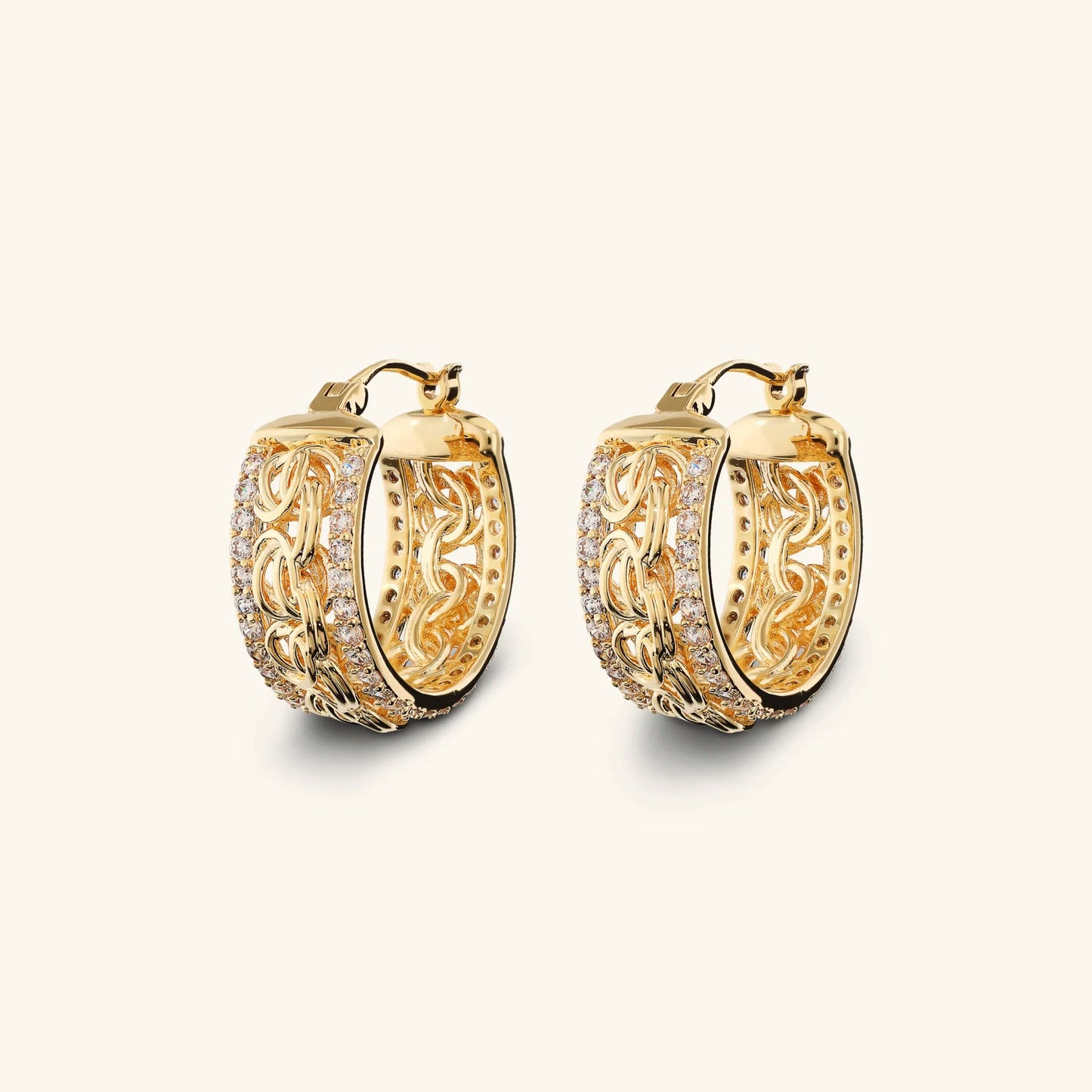 Orecchini donna Etrusca a Cerchio Catena Bizantina con Rondelle in Pavé di Cubic Zirconia