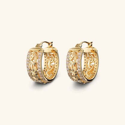 Orecchini donna Etrusca a Cerchio Catena Bizantina con Rondelle in Pavé di Cubic Zirconia