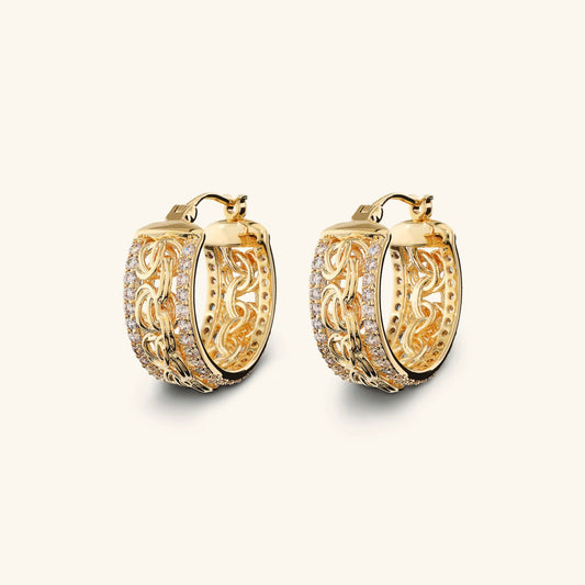 Orecchini donna Etrusca a Cerchio Catena Bizantina con Rondelle in Pavé di Cubic Zirconia