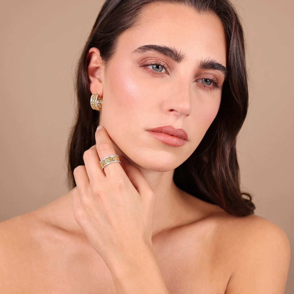 Orecchini donna Etrusca a Cerchio Catena Bizantina con Rondelle in Pavé di Cubic Zirconia