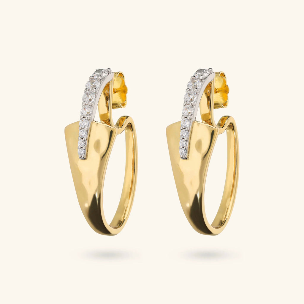 Orecchini donna Etrusca Ovali Martellati con Pavé di Cubic Zirconia