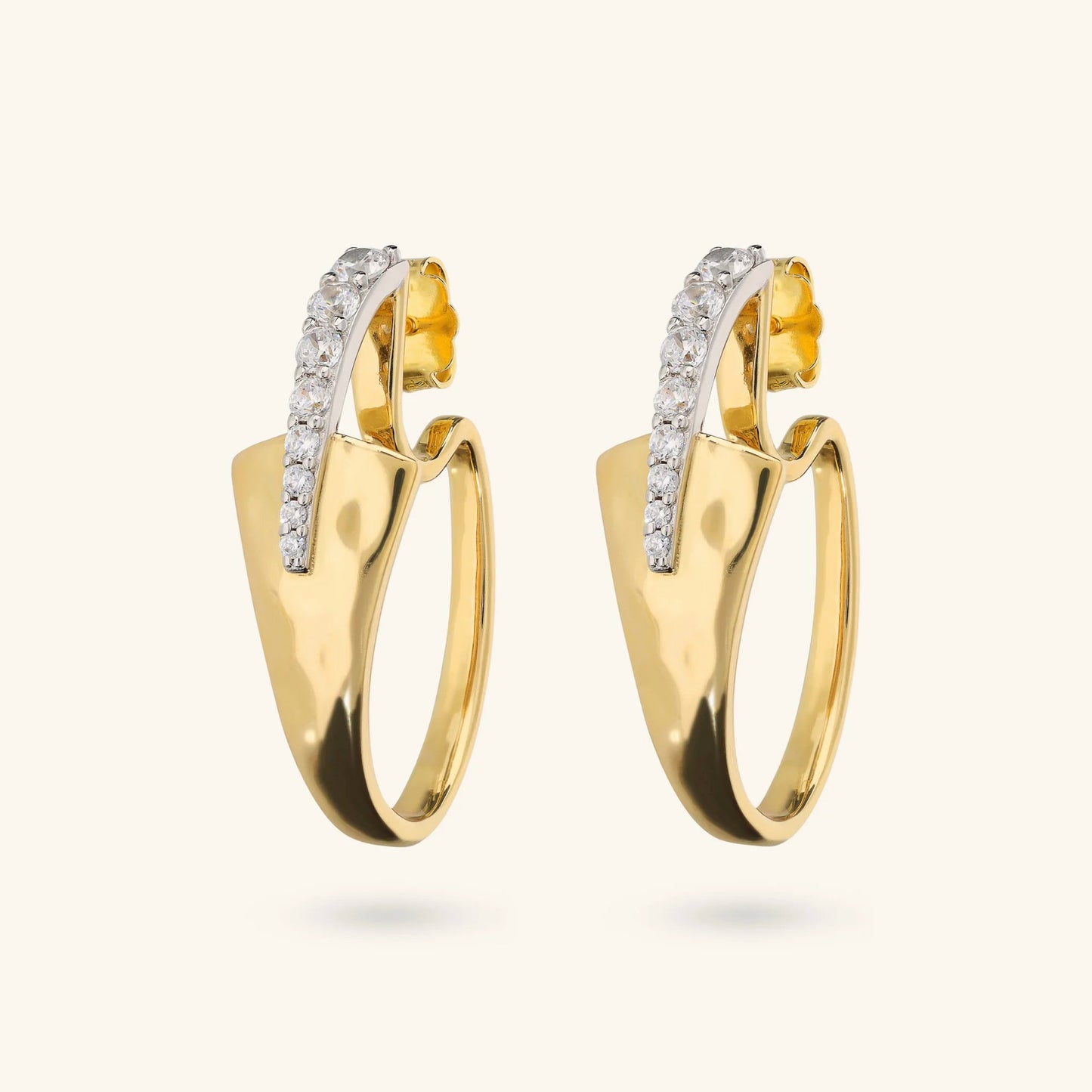 Orecchini donna Etrusca Ovali Martellati con Pavé di Cubic Zirconia