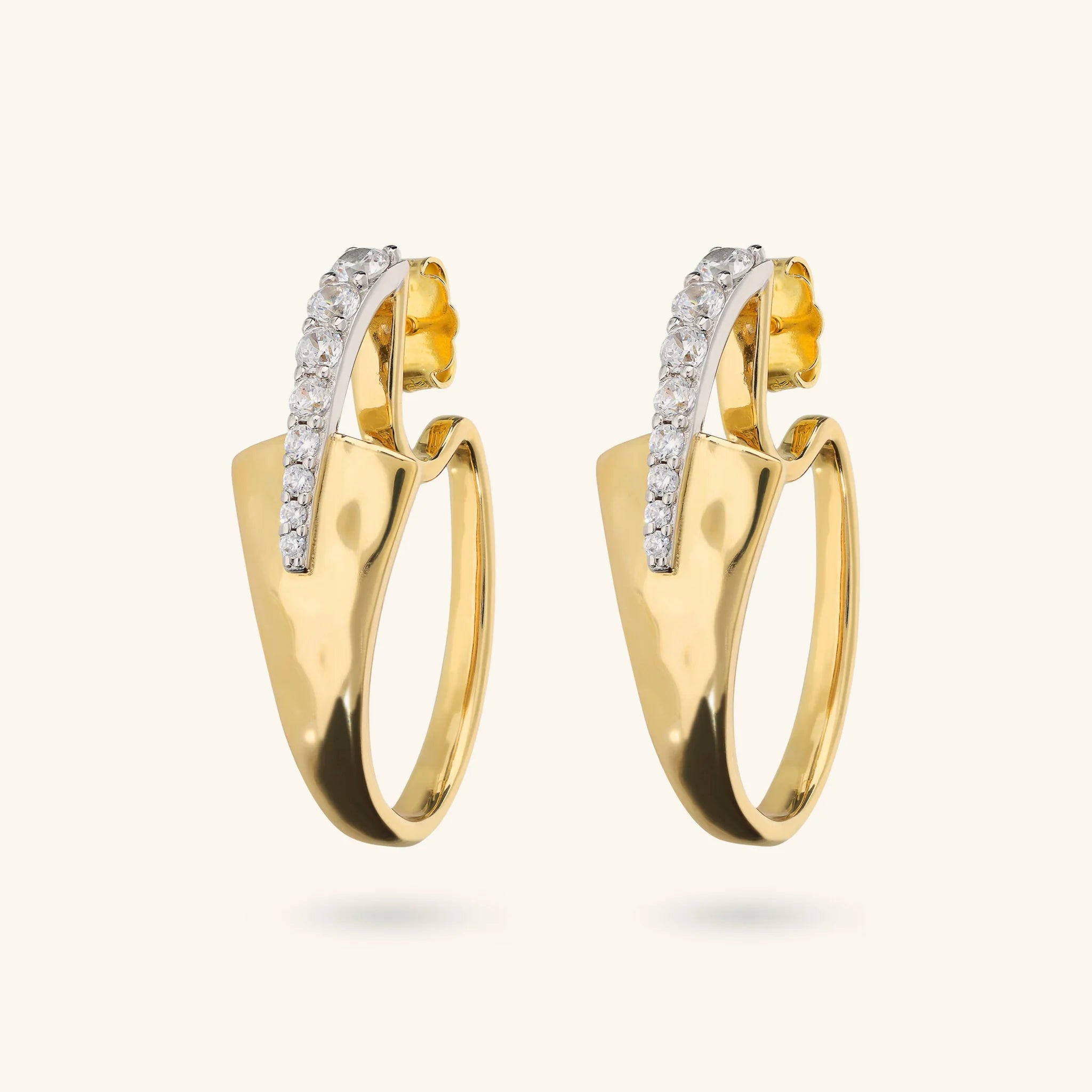 Orecchini donna Etrusca Ovali Martellati con Pavé di Cubic Zirconia