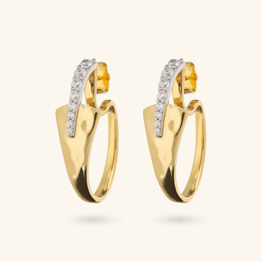 Orecchini donna Etrusca Ovali Martellati con Pavé di Cubic Zirconia